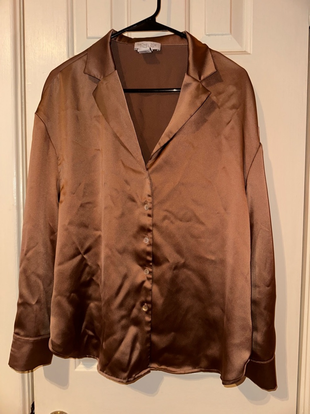 Rachel Zoe Brown Satin Button-Down Blouse